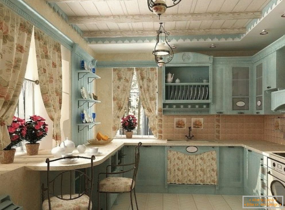 Kitchen decor with beams and textiles