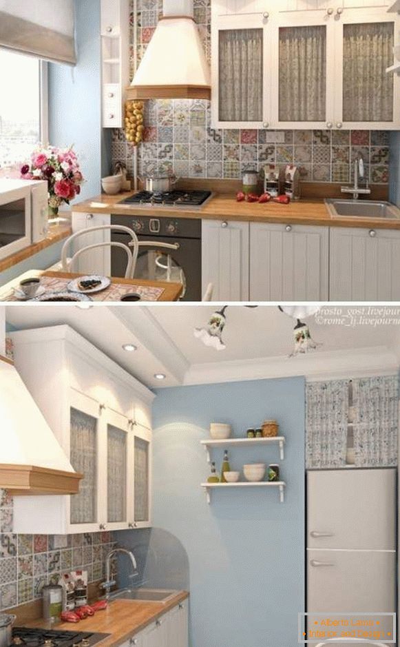 Provence style in the design of a small kitchen 6 square meters photo