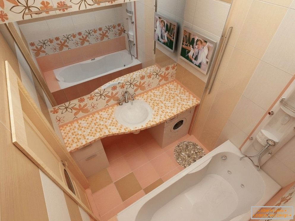Visual increase in space of a small bathroom with a mirror