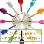 Clock with colored spoons and forks