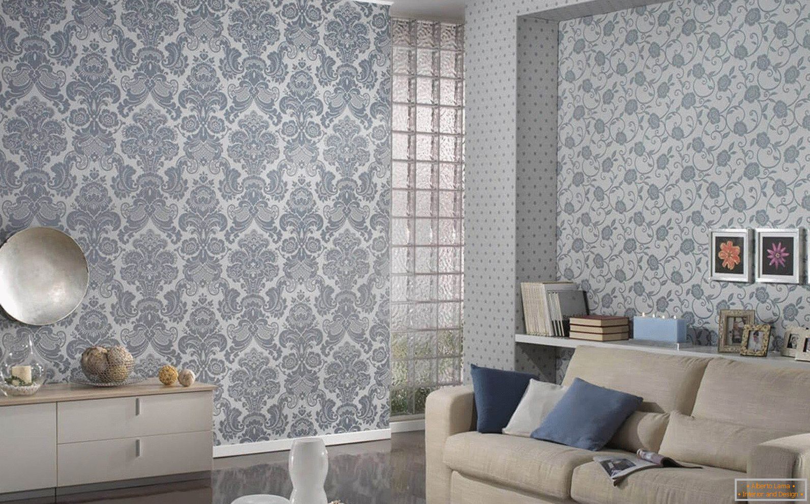 We use three types of wallpaper in the interior of the living room
