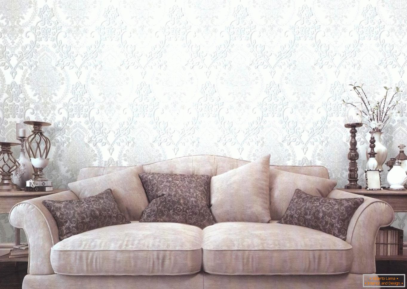 Light wallpaper with a classic pattern
