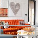 The combination of orange and blue furniture