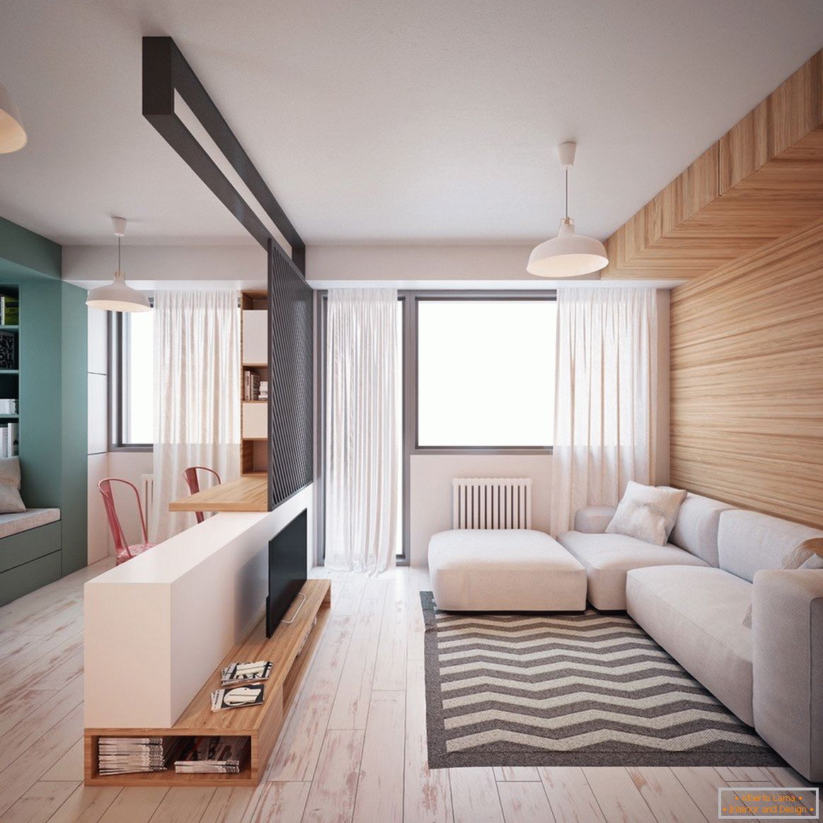 One-room apartment design 35 sq. M