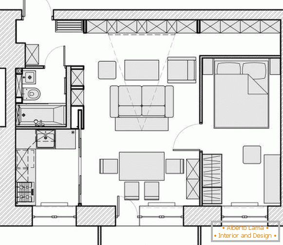 Apartment design 40 sq m - photo layout of rooms