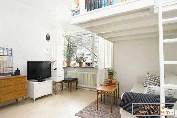 Smart design of a one-room apartment of 35 sq. M photo interior