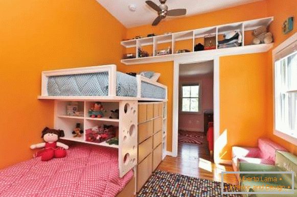 Design of one-room apartment with two children - interior of a nursery