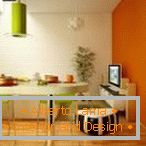 Orange wall in modern kitchen