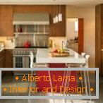 Wooden furniture in the kitchen in a private house