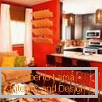 Kitchen-living room in orange color