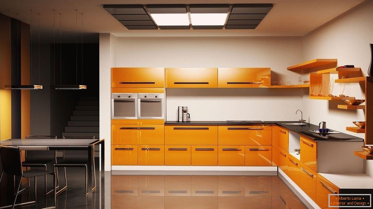 Orange furniture set in the kitchen