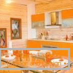 Combination of orange and wood in the kitchen