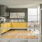 Strict design kitchen with yellow furniture
