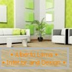 White furniture in a light green interior