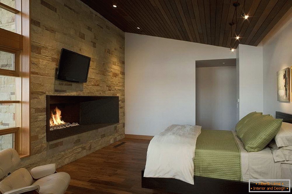 Fireplace and TV in front of the bed