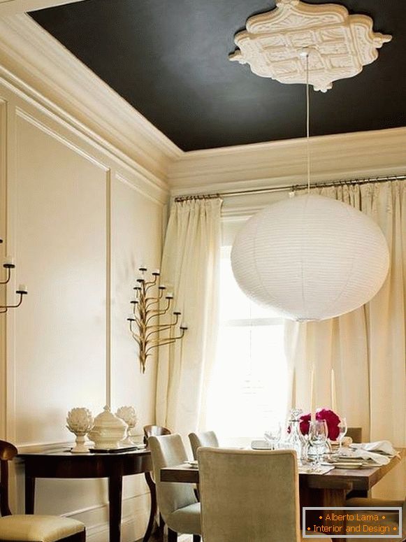 Black ceiling with white stucco