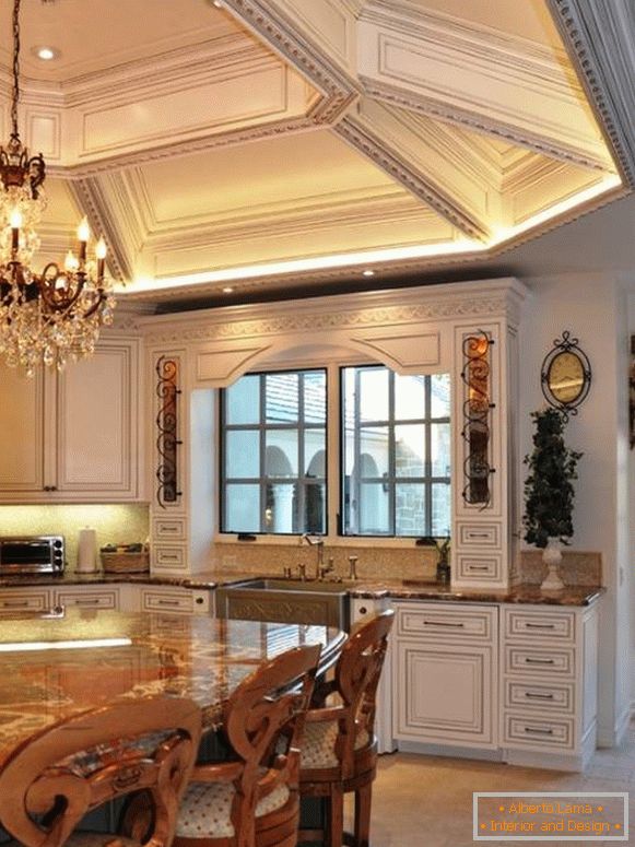 Luxury ceiling in a classic kitchen