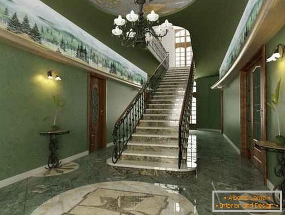 hallway design in a private house with a staircase, photo 15