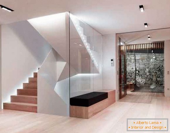 hallway design in a private house with a staircase, photo 19