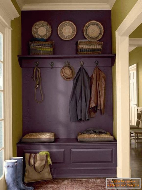 Design of a small hallway in a private house in lilac color