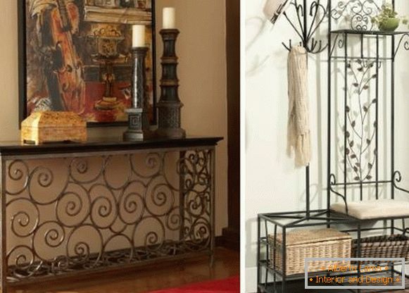 Forged furniture for an entrance hall in a modernist style