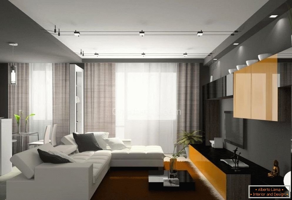 White sofa and brown carpet in the living room