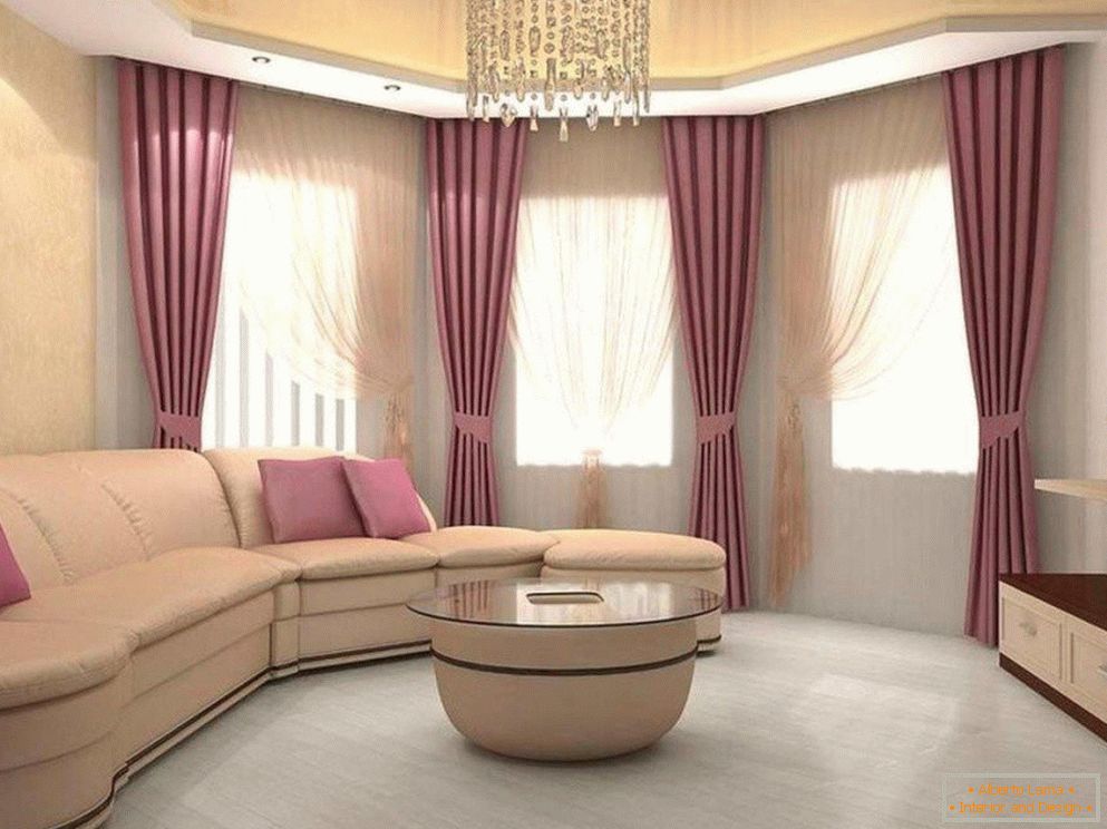 Decoration of the living room in beige-lilac tones