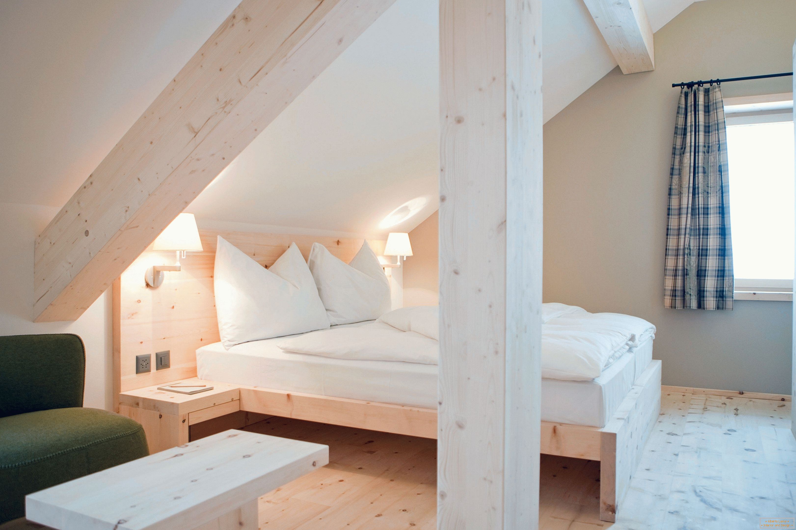 Eco-friendly bedroom with wood trim