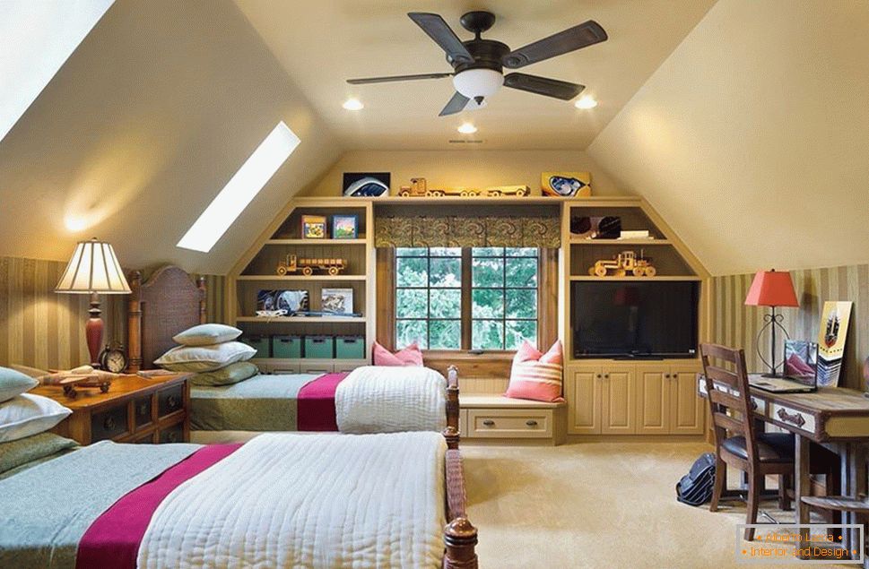 Bedroom in the attic for two children