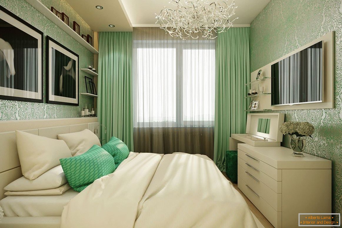 Bedroom in beige-green colors