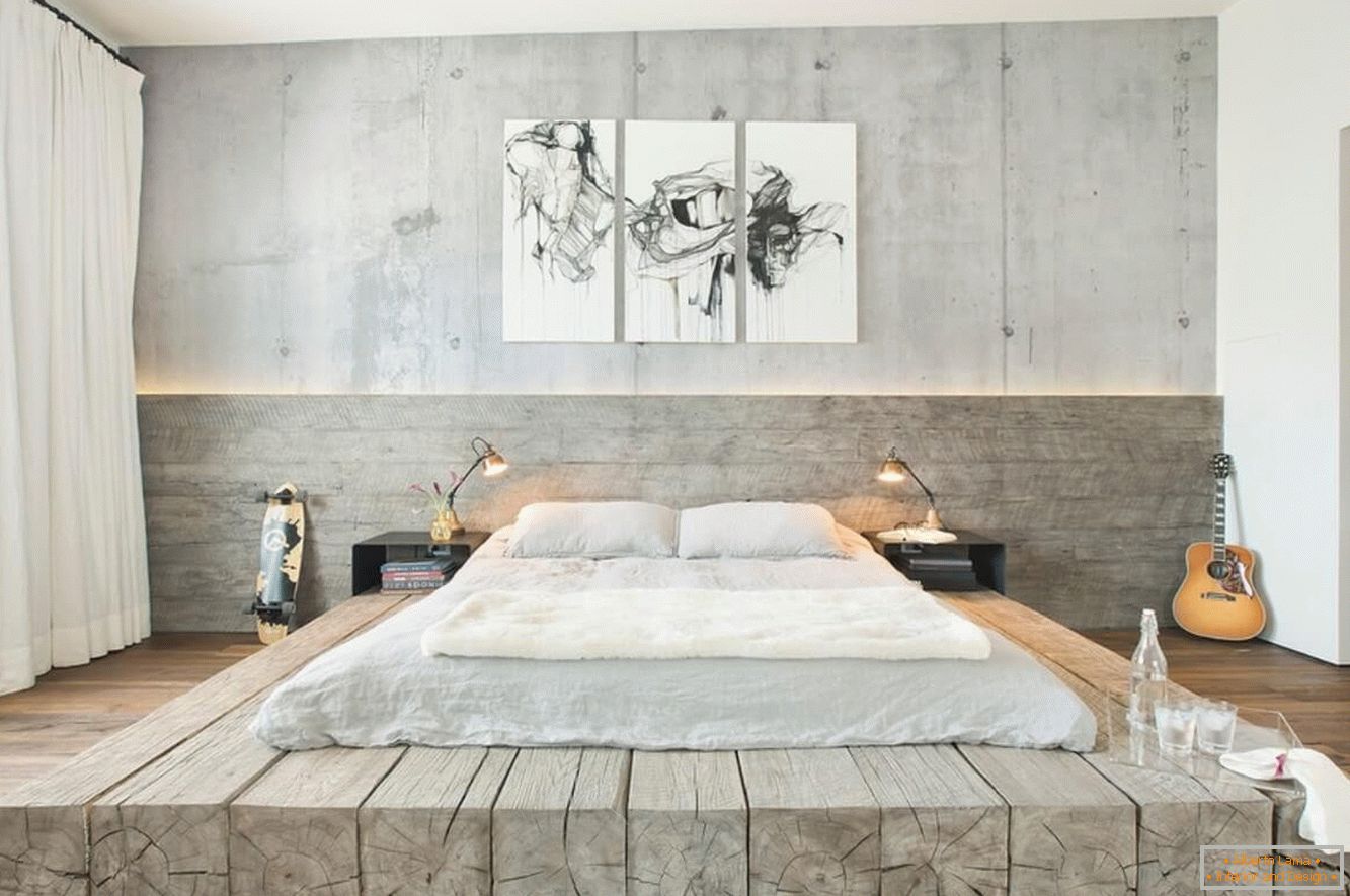 Wood and concrete in the bedroom