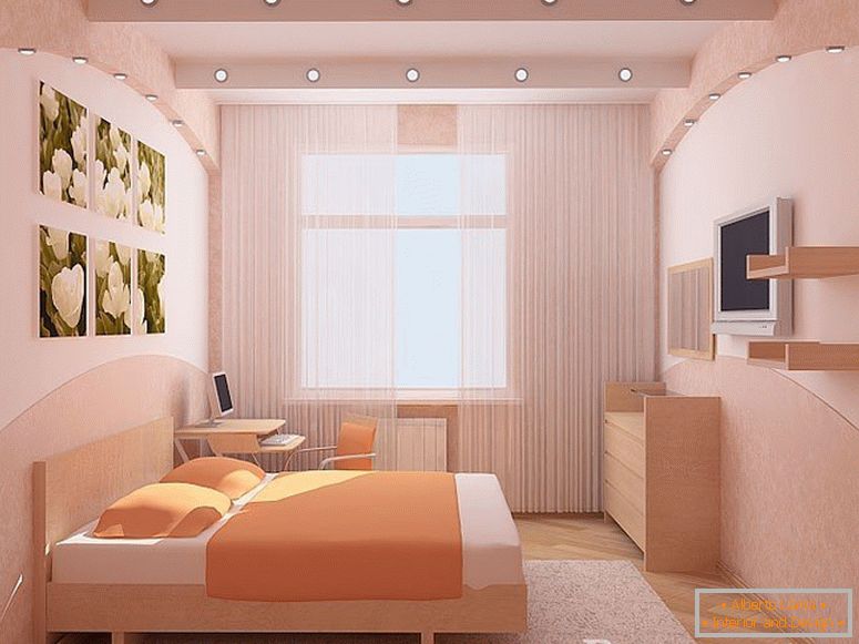 Built-in lamps in the interior of the bedroom