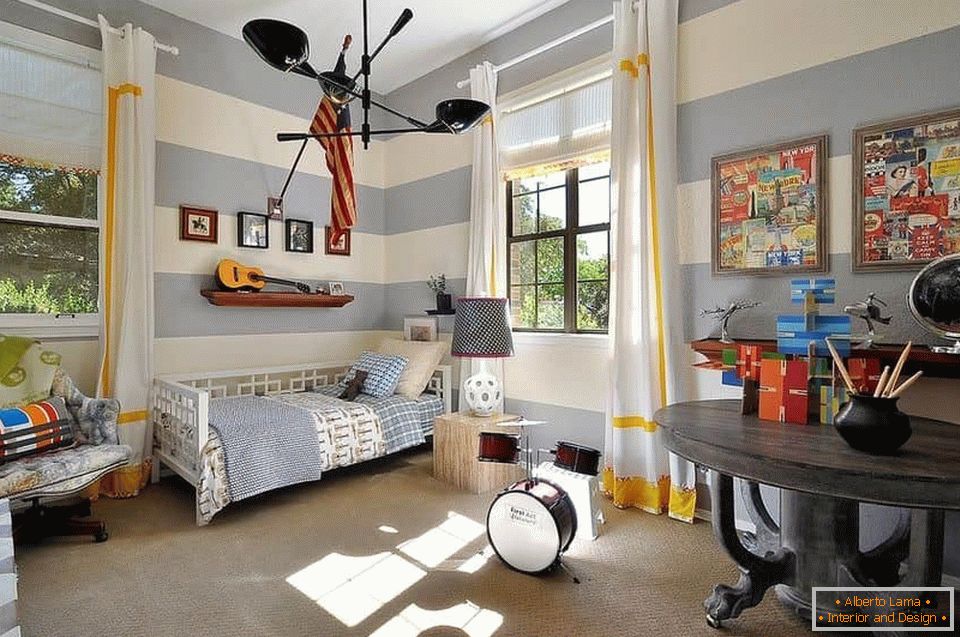 Bedroom design for a boy разделенной на зоны