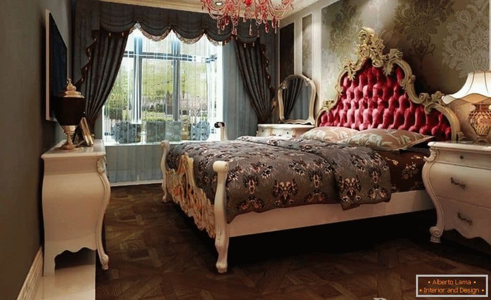 Wall decoration fabrics and massive curtains are well suited for classic bedroom styles