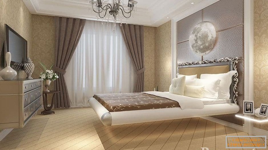 A floating bed above the bedroom in a classic style bedroom