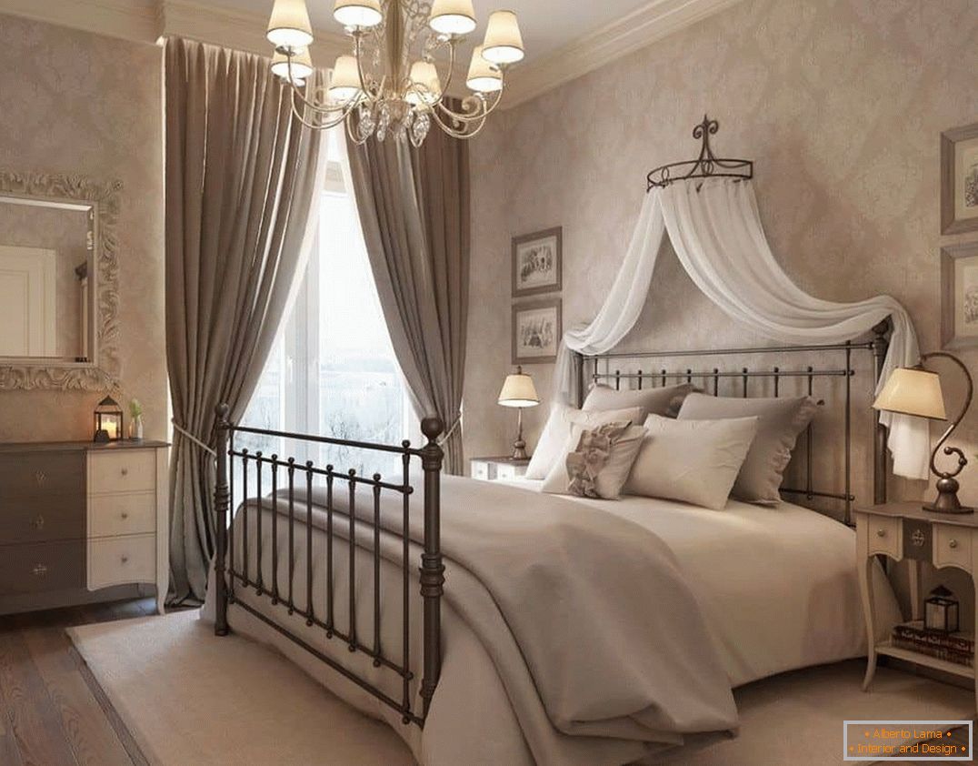 Romantic bedroom design in a classic style