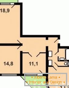 The layout of a 3-room apartment p-44t