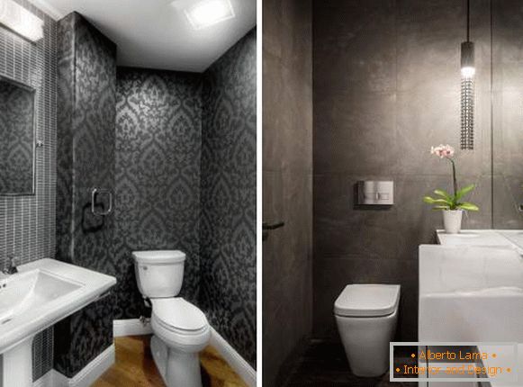 Small toilet design - photo with black wallpaper