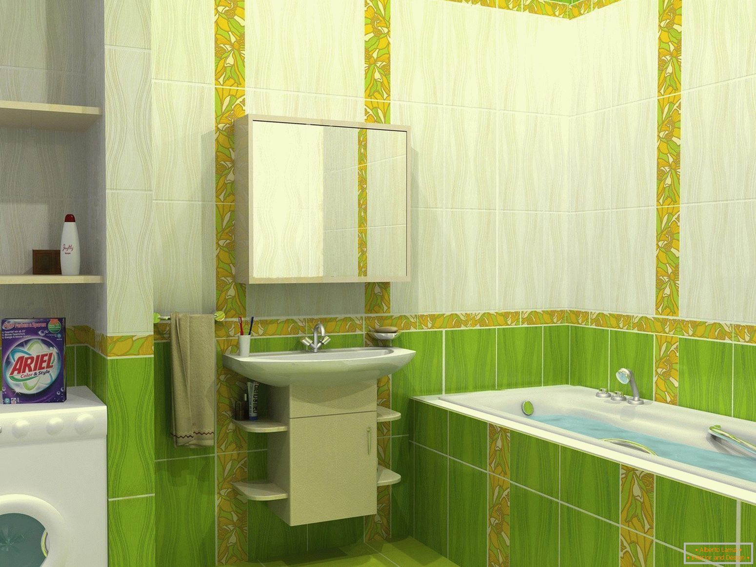 Bathroom design in green tones