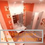 Design of a narrow bathroom in orange tones