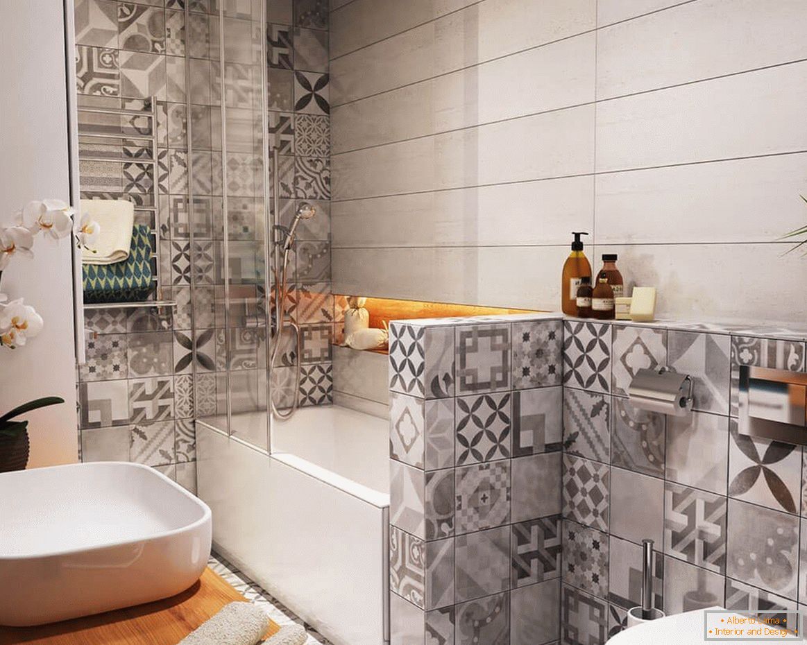 Combination of tiles in a small bathroom