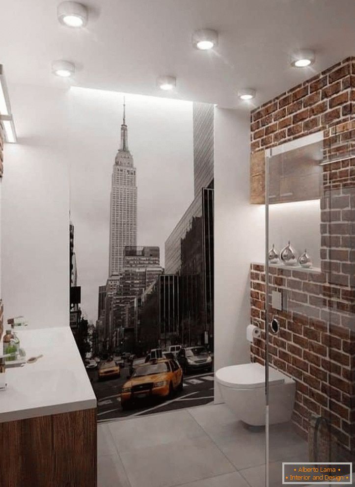 Bathroom with photo wallpapers