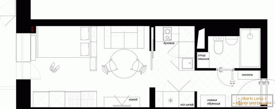 Plan of furniture arrangement in studio apartment