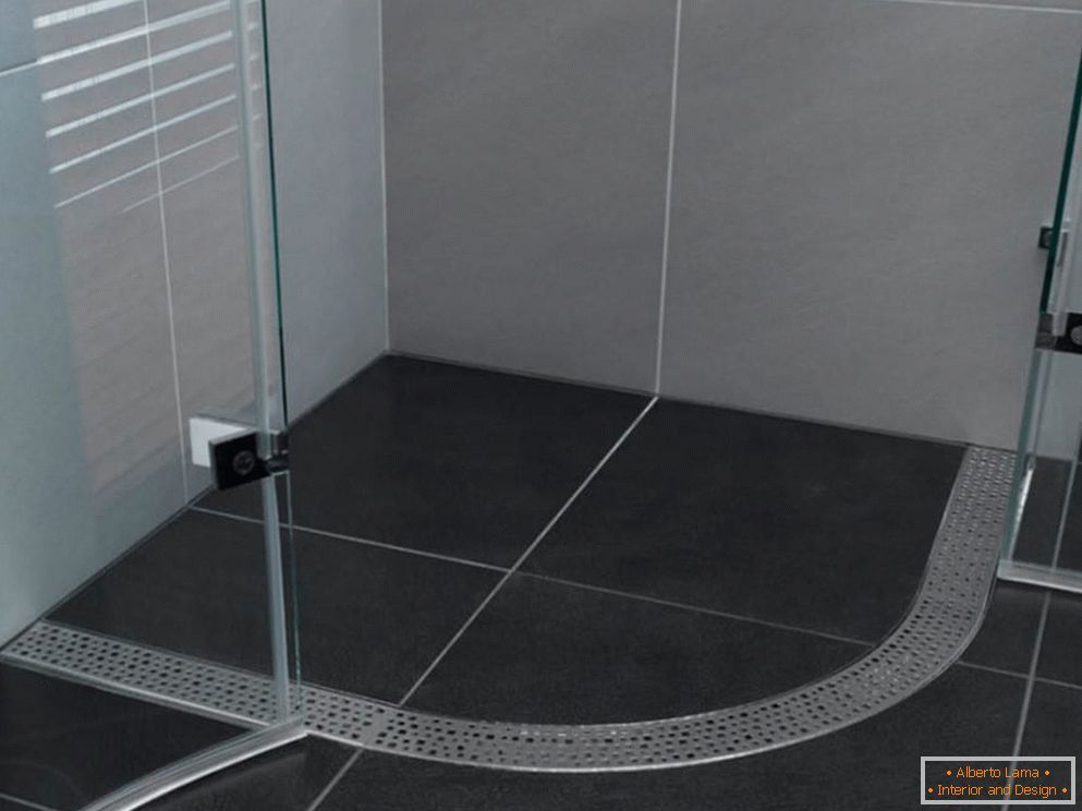 Black tile on the floor in the shower room
