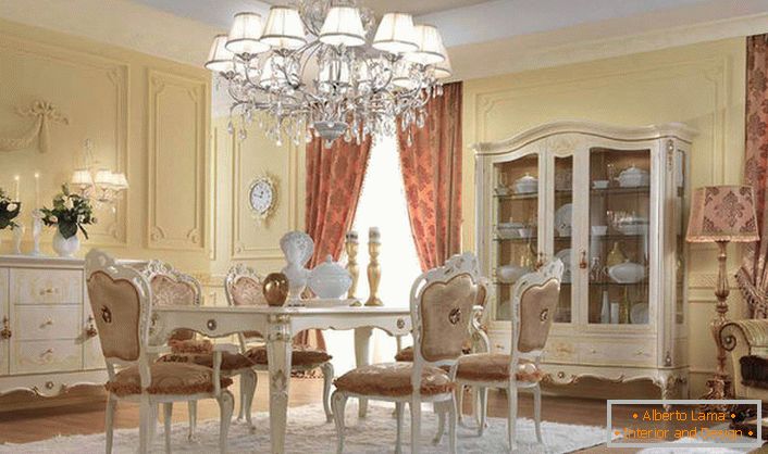 The interior of the stylish living room is made in baroque style.