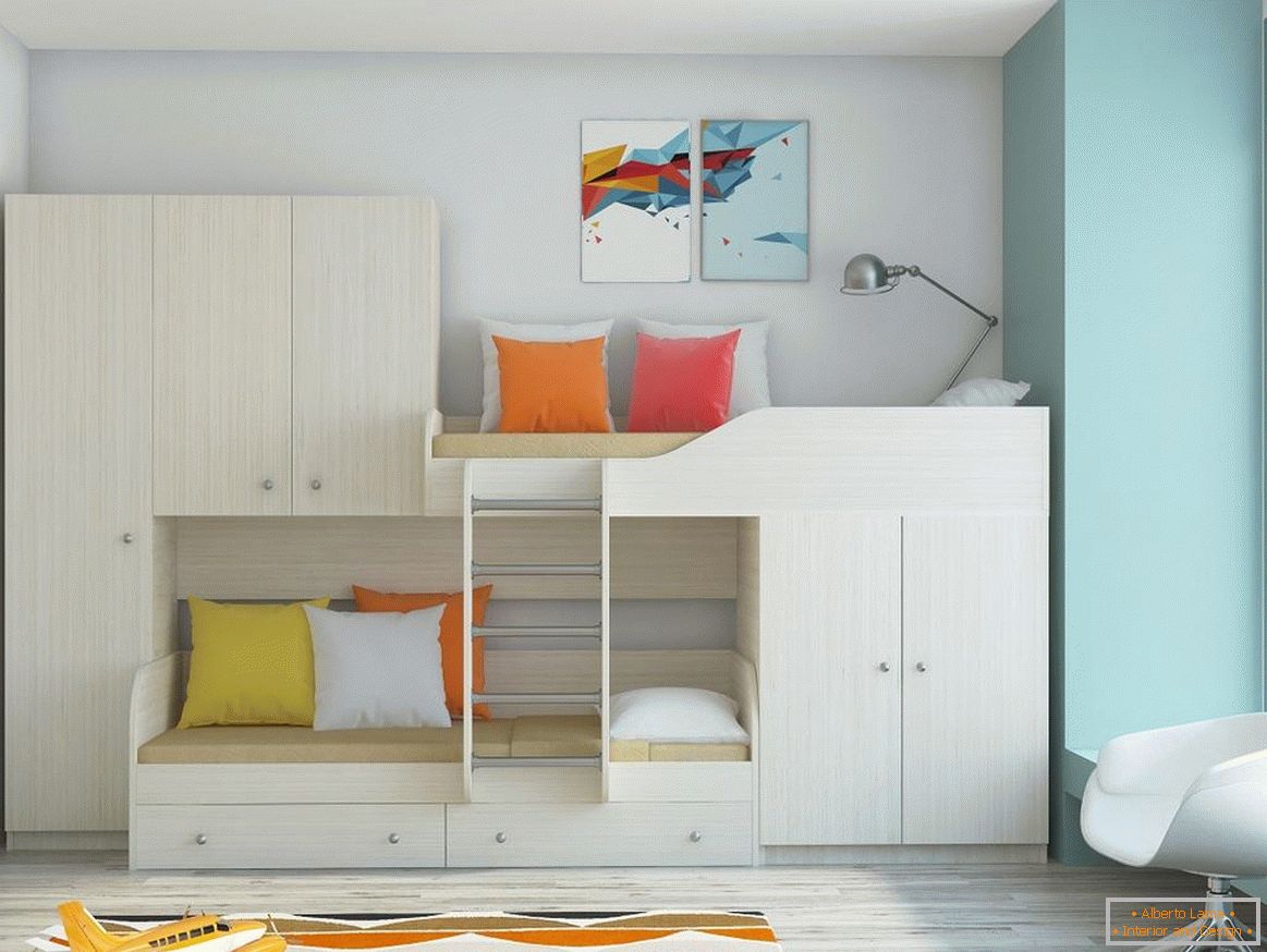 Children's furniture with built-in bunk bed