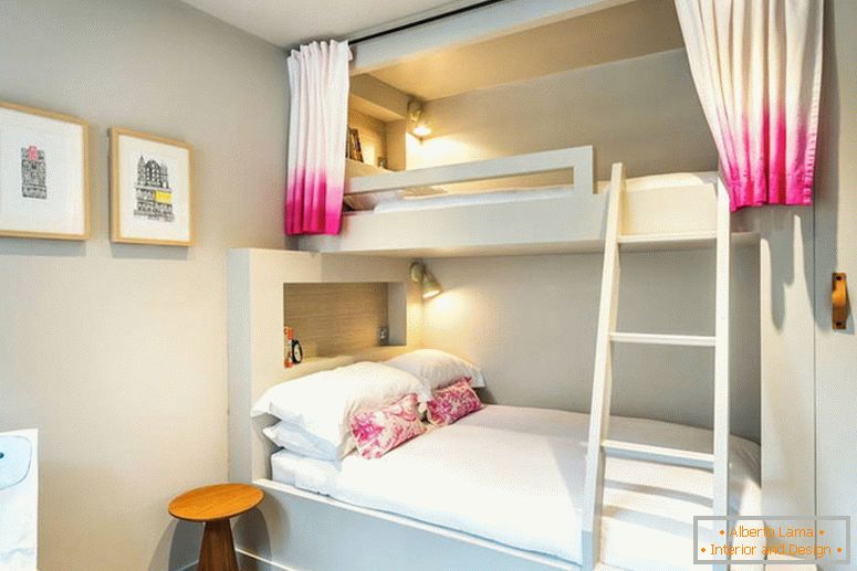 Bunk bed in white and pink bedroom