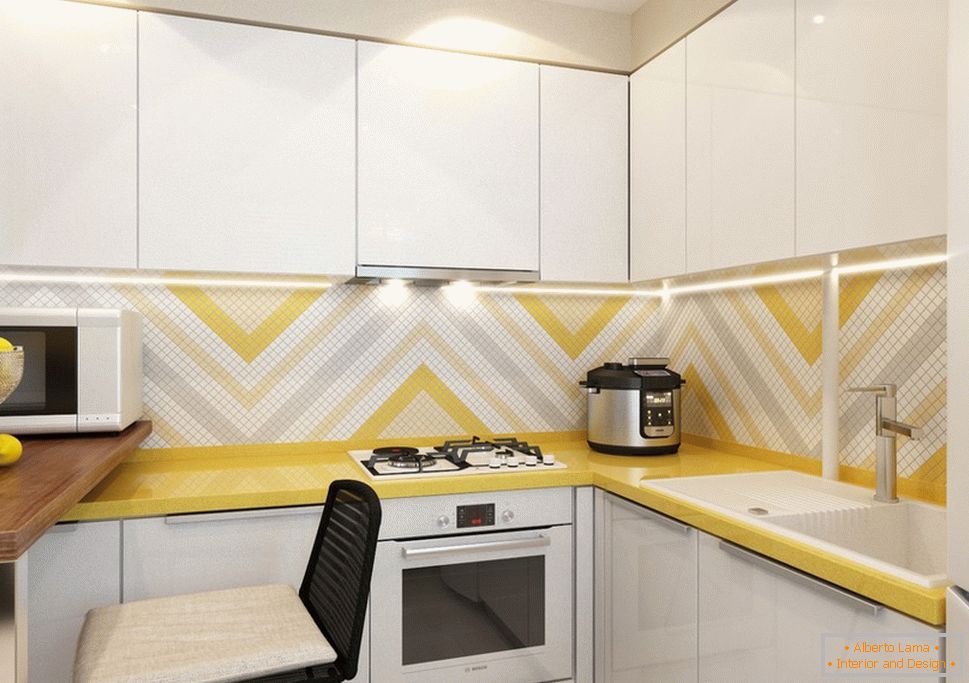 Geometric strips in the interior of the kitchen