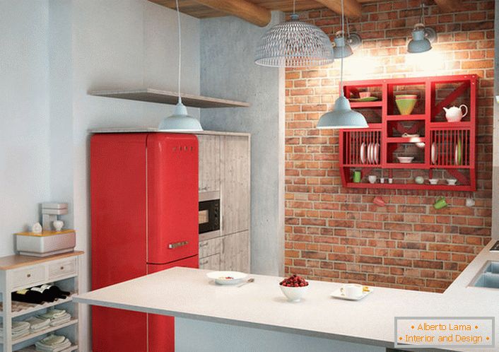 Creative cuisine in a loft style for a creative person. A stylish interior for a small square kitchen.