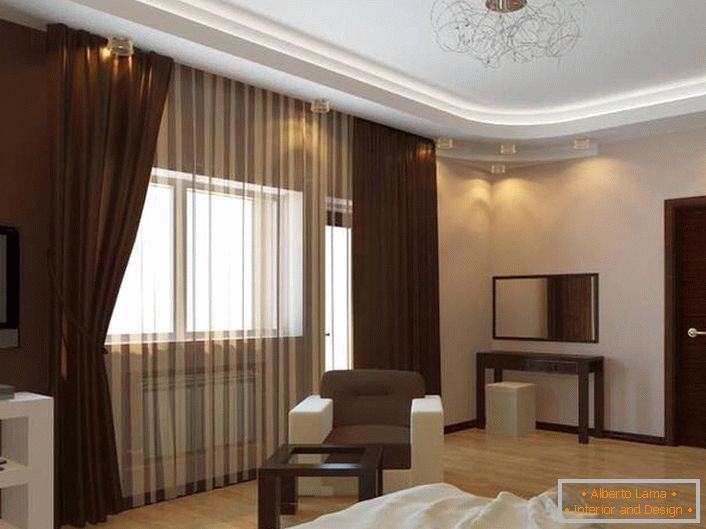 The interior is equipped with furniture wenge, which looks gorgeous against a light beige finish.